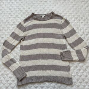 Garnet Hill Gray White Striped Knit Crewneck Pullover Sweater Size S